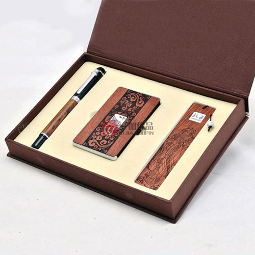 花梨木黑漆笔+名片盒+书签3件套 红木商务礼品
